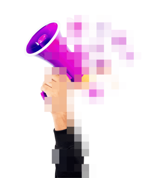Braccio alzato con megafono ed effetto pixellato
